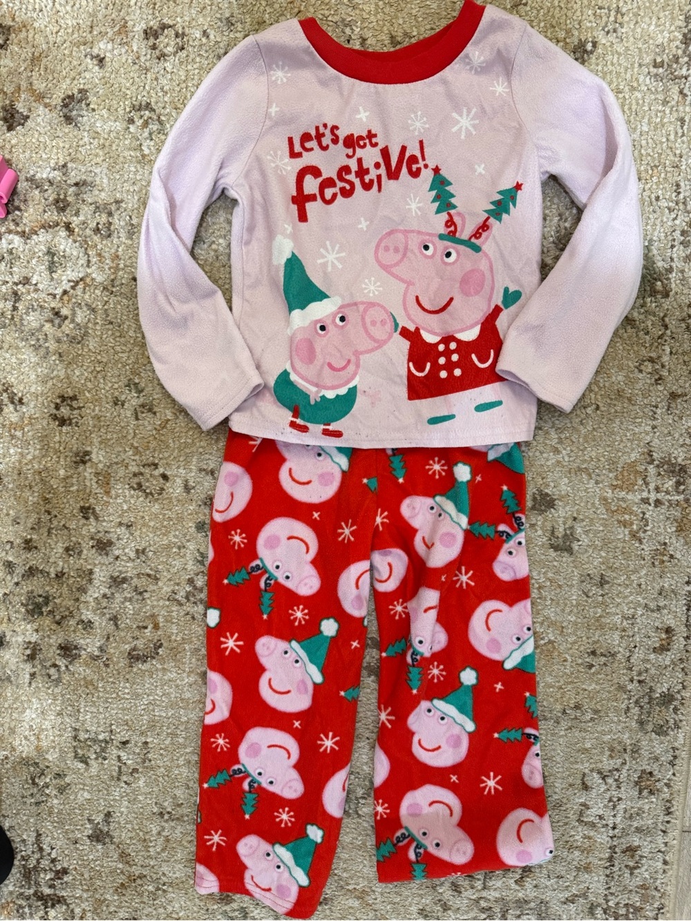 Kids Pink & Red 'Let's Get Festive' Holiday Pajama Set